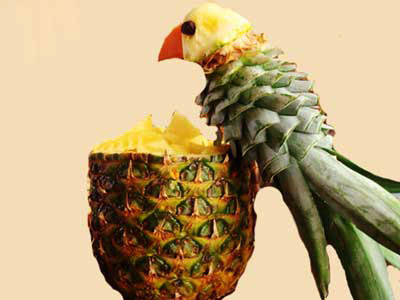 تزیین آناناس به شکل طوطی