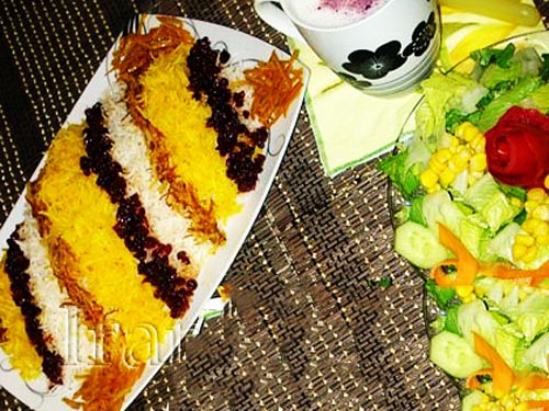 تزئین برنج مجلسی,برنج تزیین شده,تزیین برنج